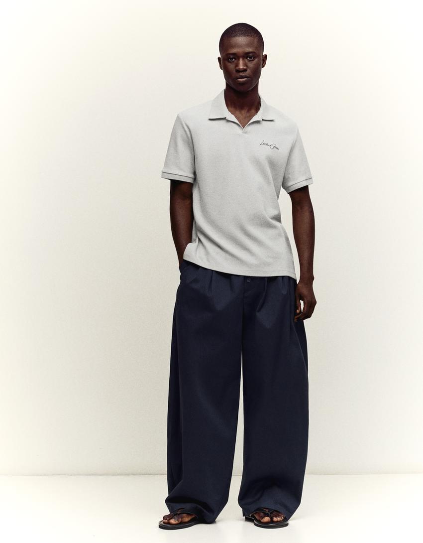 Embroidered short sleeve polo shirt-Stone