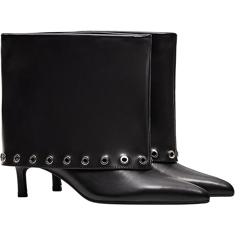 STUDDED TROUSER HEEL ANKLE BOOTS — BLACK