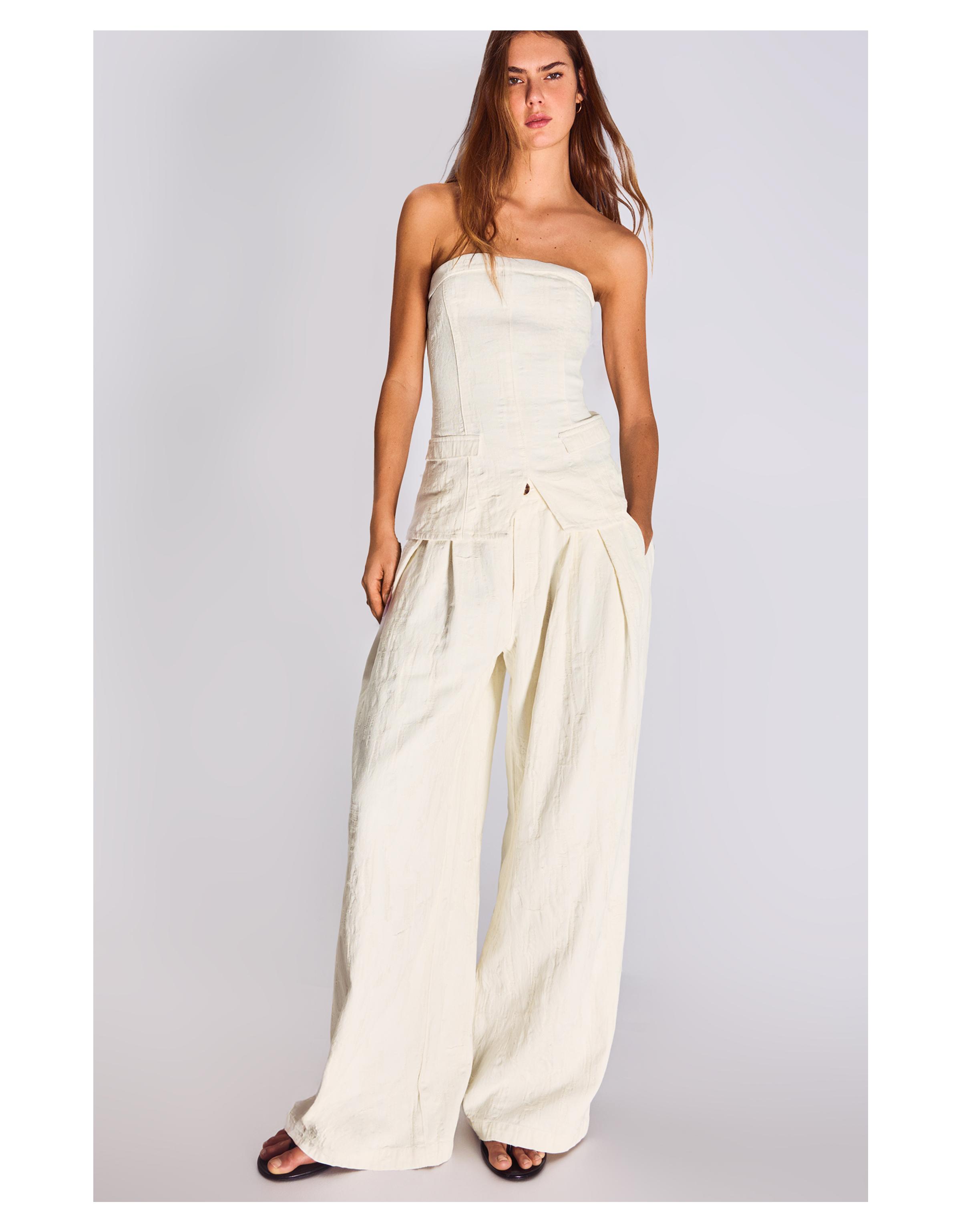 Düşük bel pensli geniş paça jean - Görsel 17