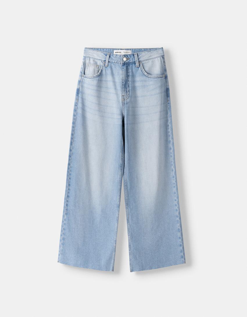 Wide-leg cropped jeans-Light blue-4