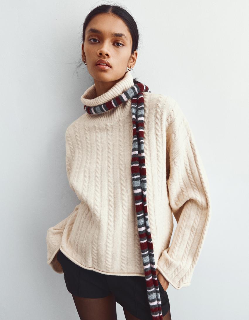 Jersey cuello alto trenzado-Arena