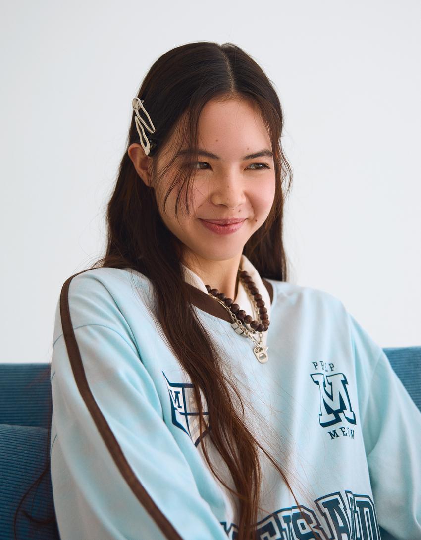 Mofusand print long sleeve T-shirt-Light blue-2
