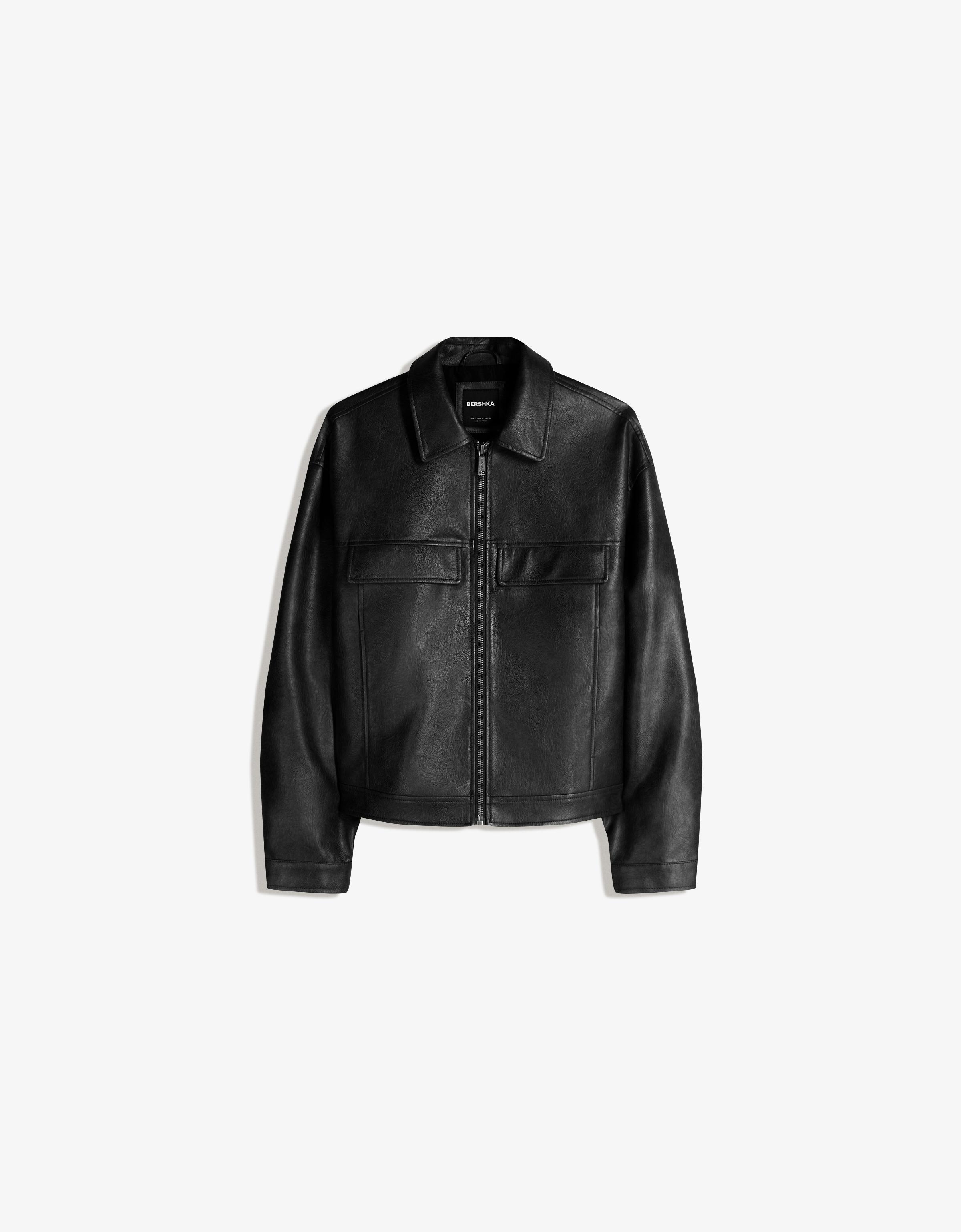 Boxy fit suni deri ceket - Görsel 45