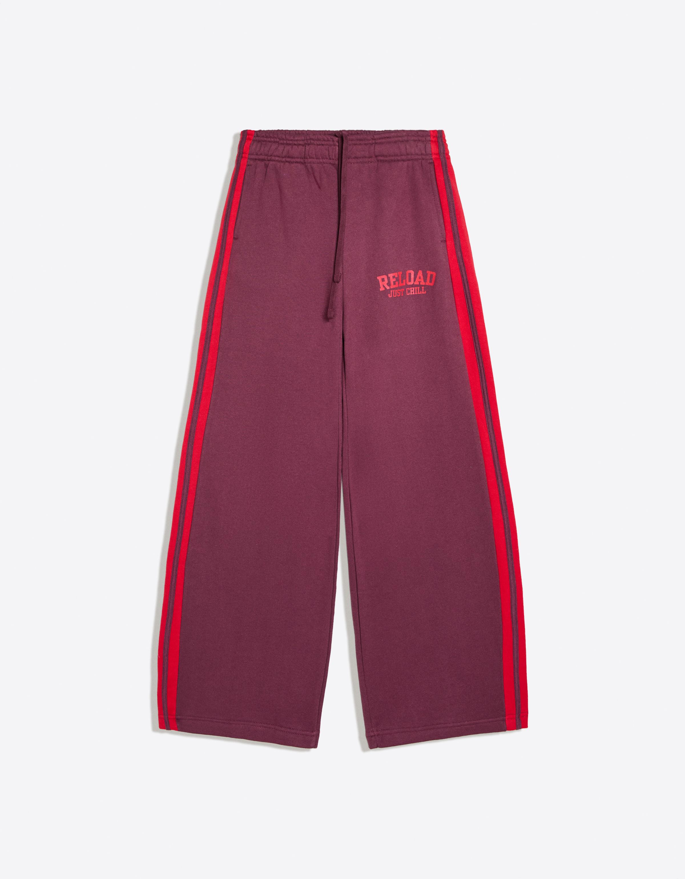 Wide-leg embroidered plush trousers — Burgundy