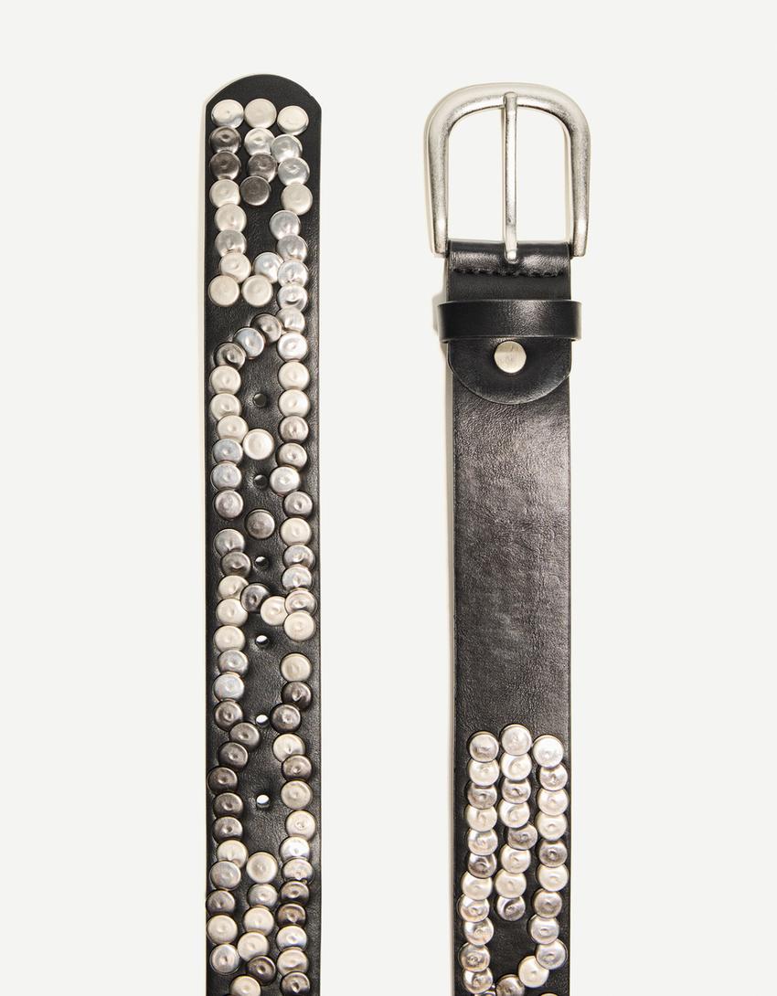 Wide studded belt-Black