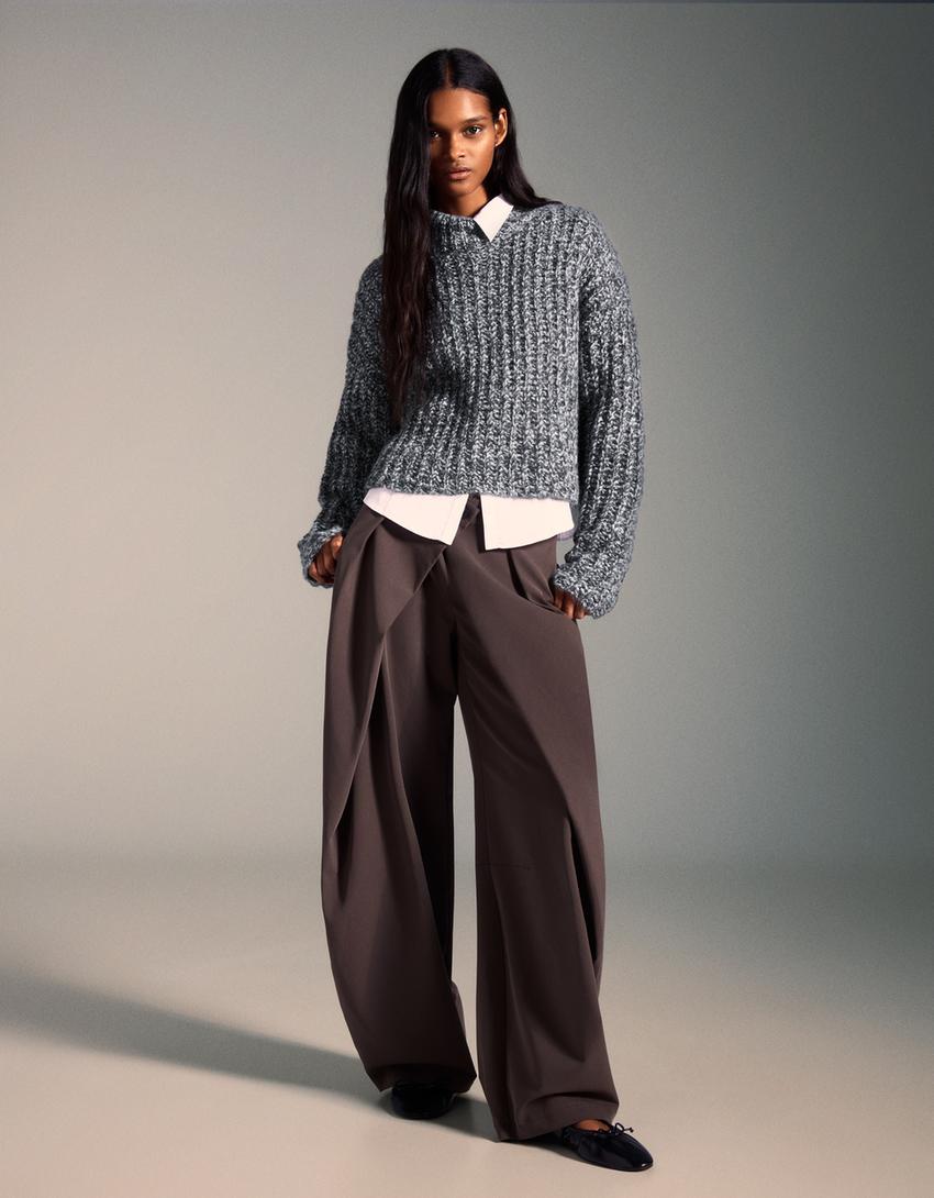 Twisted yarn high neck jumper-Dark grey