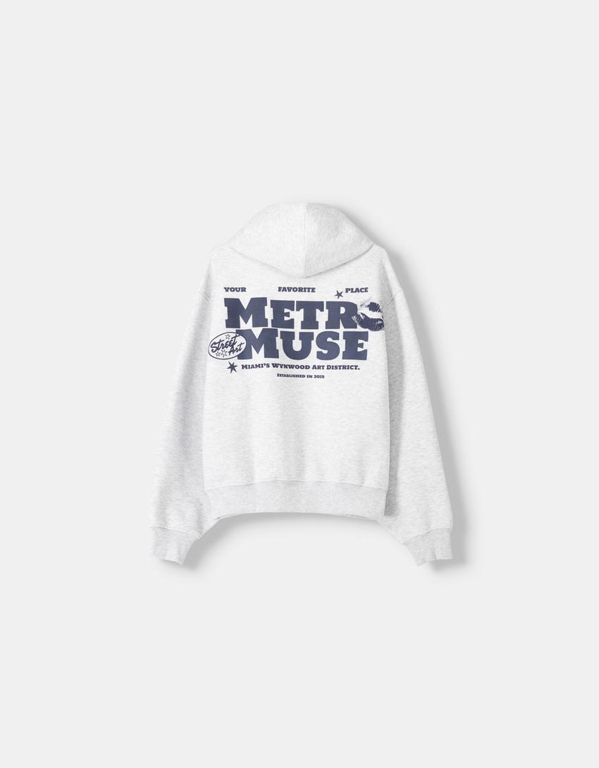 Desenli kapüşonlu sweatshirt-Gri-6