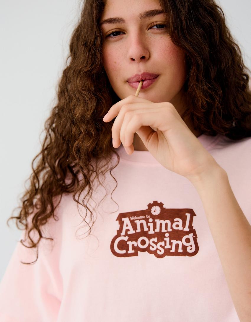 Oversize-T-Shirt mit ANIMAL CROSSING Print-Rosa