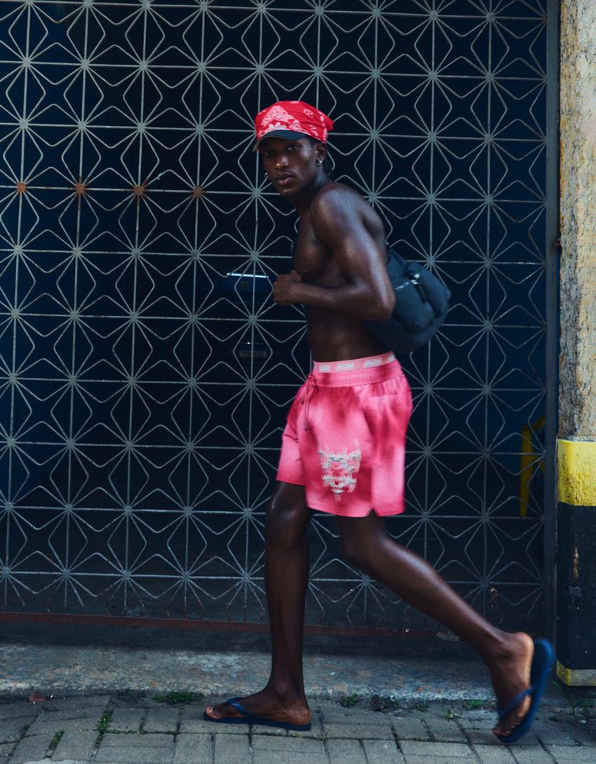 Short de bain Boxy fit imprimé-Rose