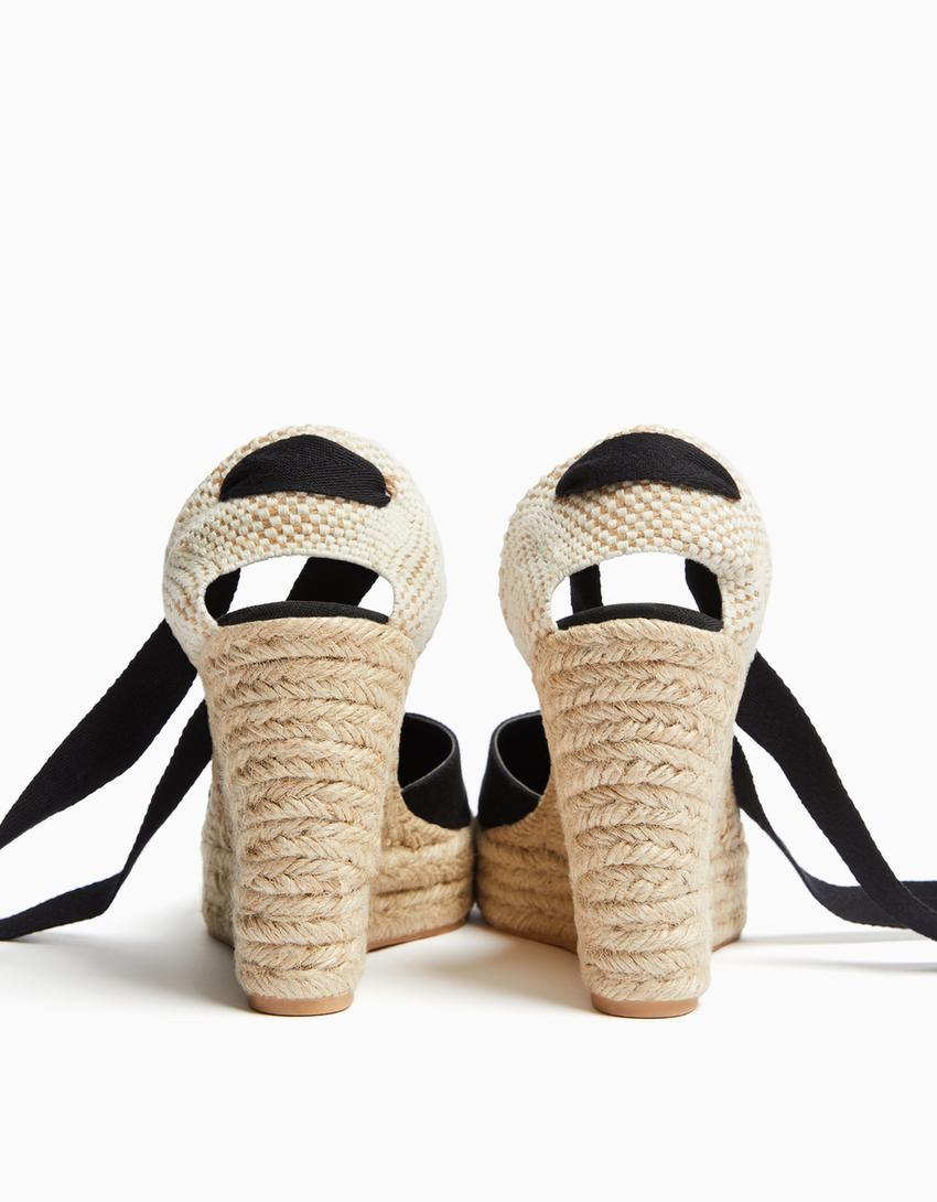 Tied jute wedges-BLACK