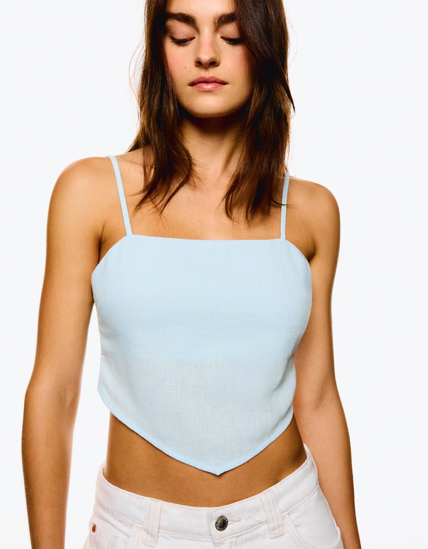 Bandeau-Top mit Trägern-Hellblau-2