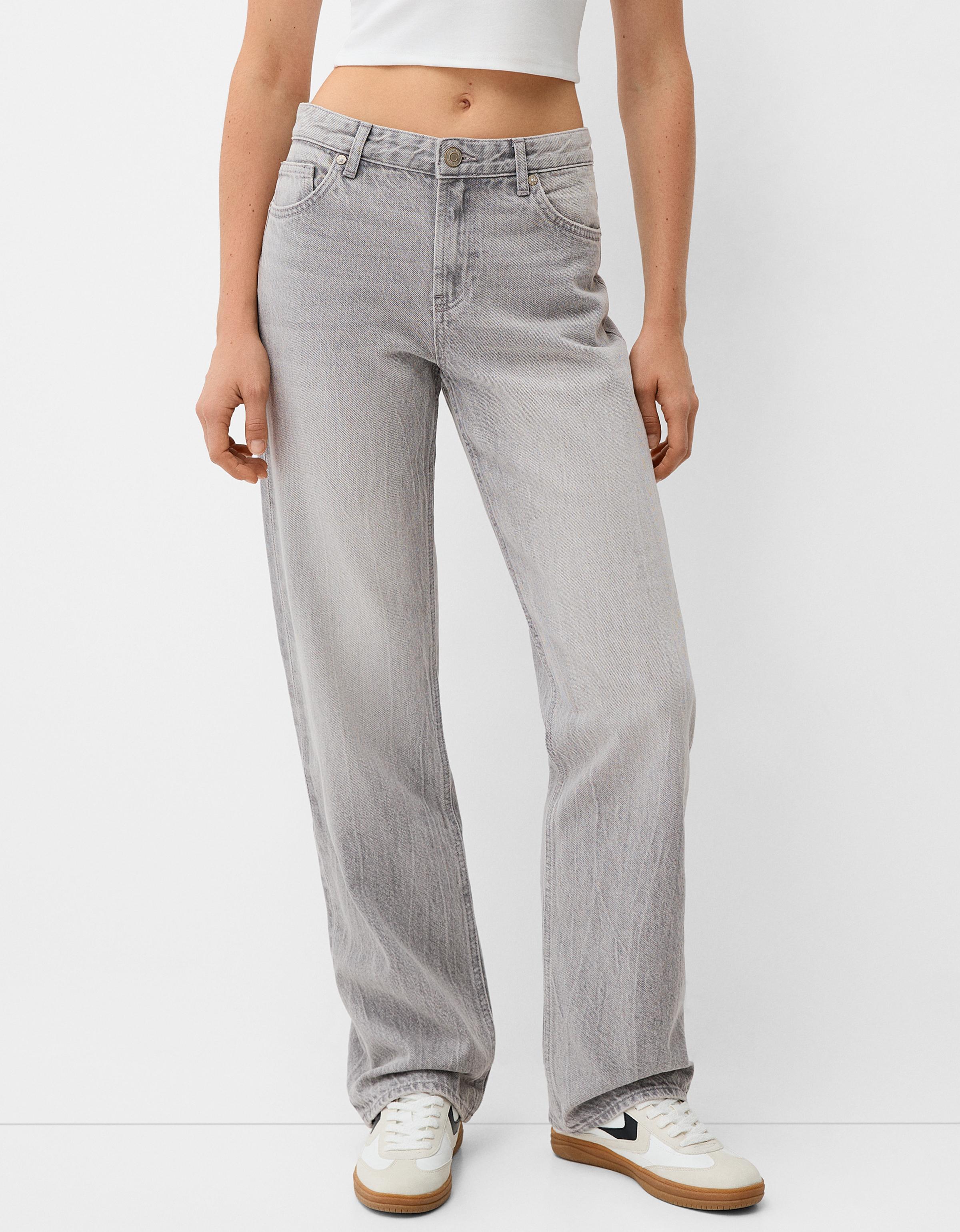 Bershka Straight Fit Jeans Damen 34 Grau