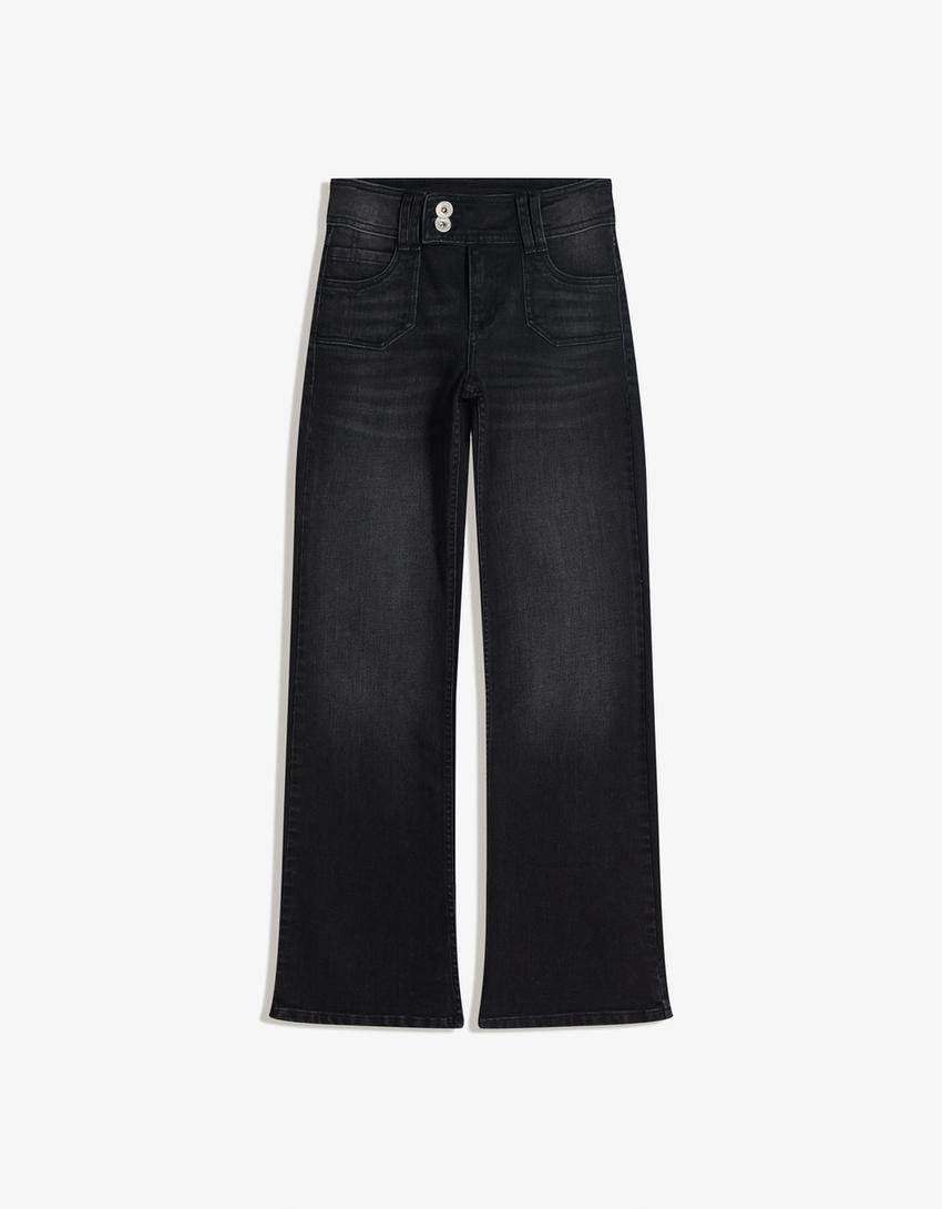 Flared jeans with embroidered pockets-Black
