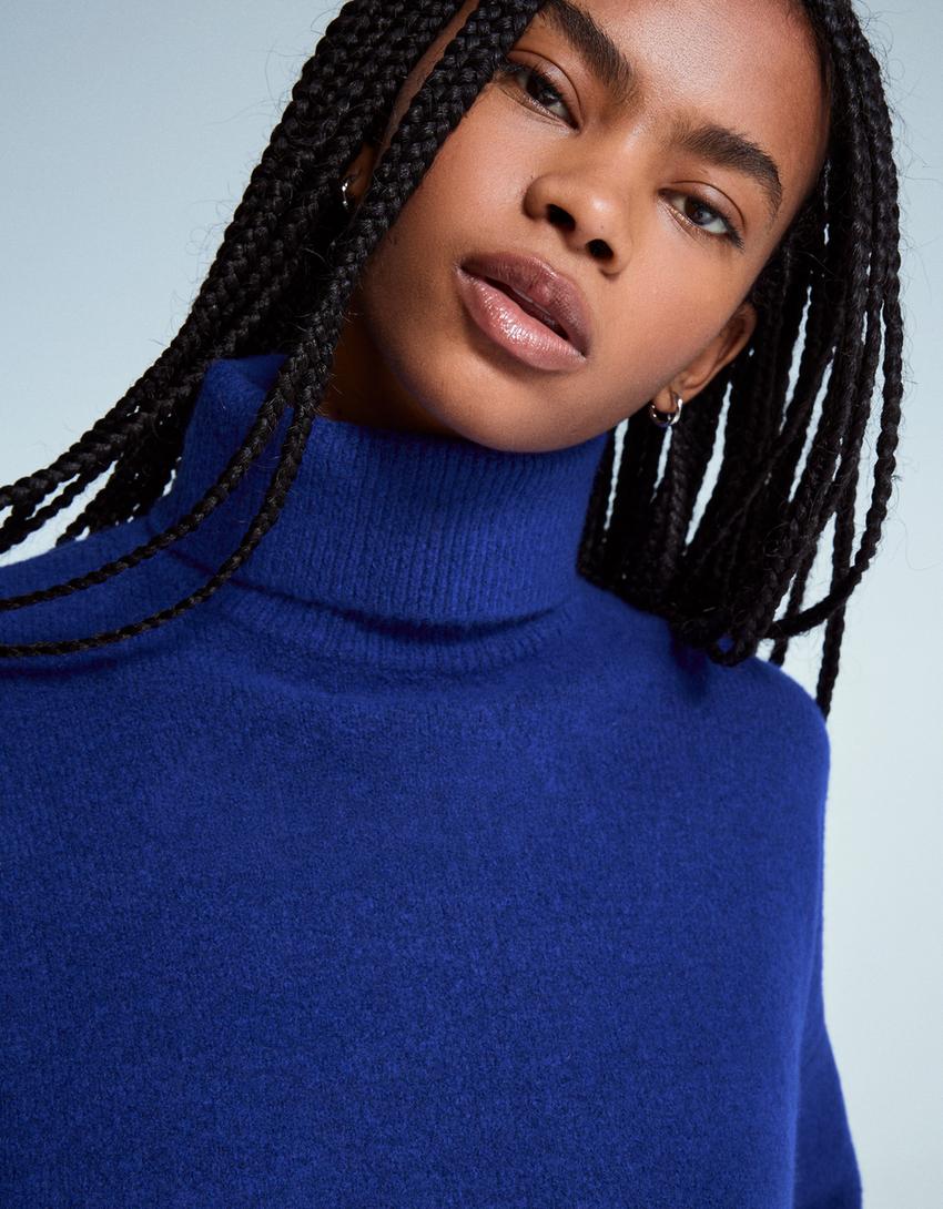Oversized turtleneck sweater-Blue