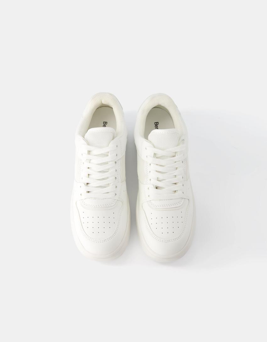 Baskets plateforme avec surpiqûres-Blanc-2