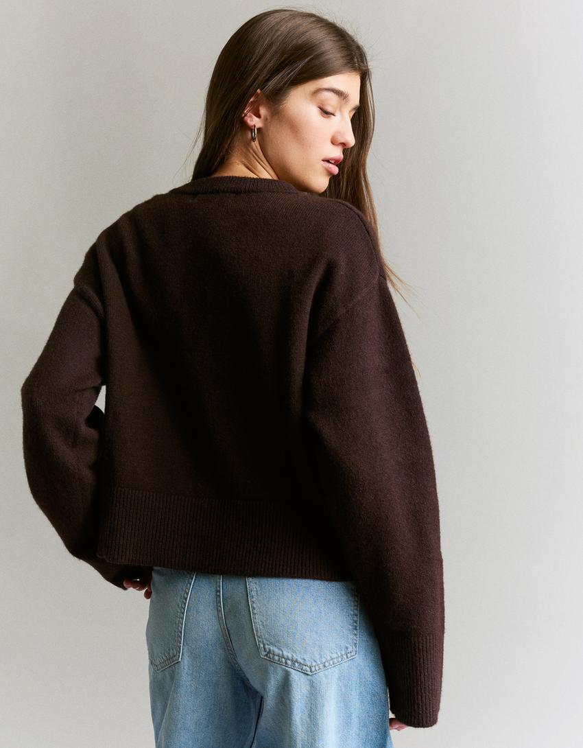 Oversize rib altı kazak-Kahverengi