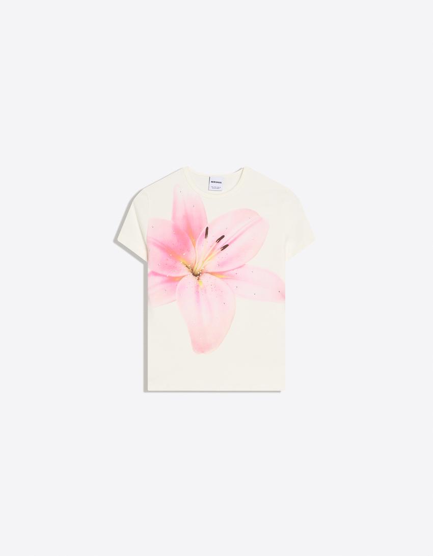 T-shirt manches courtes imprimé-Rose