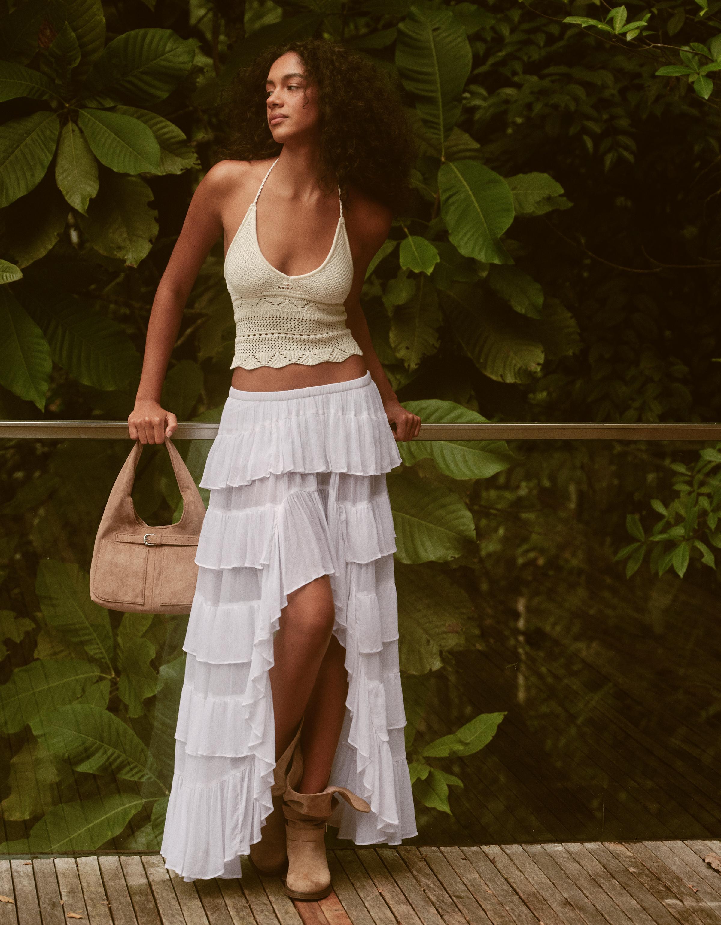 Asymmetric frilled skirt — White