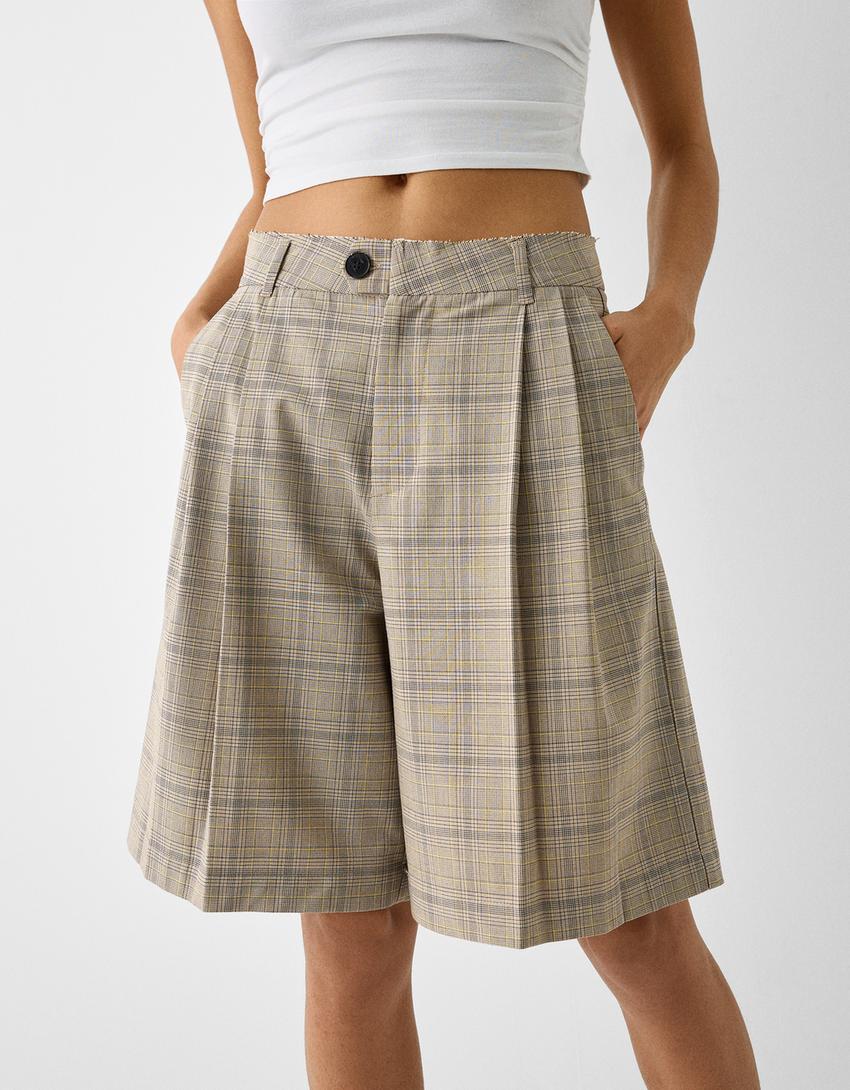 Short tailoring carreaux-Sable-3