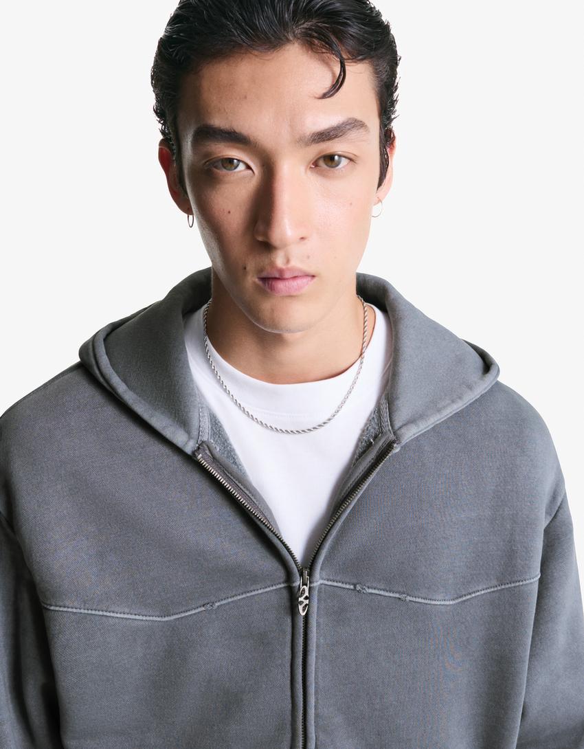 Boxy Cropped-Sweatshirt mit Reißverschluss-Grau-3
