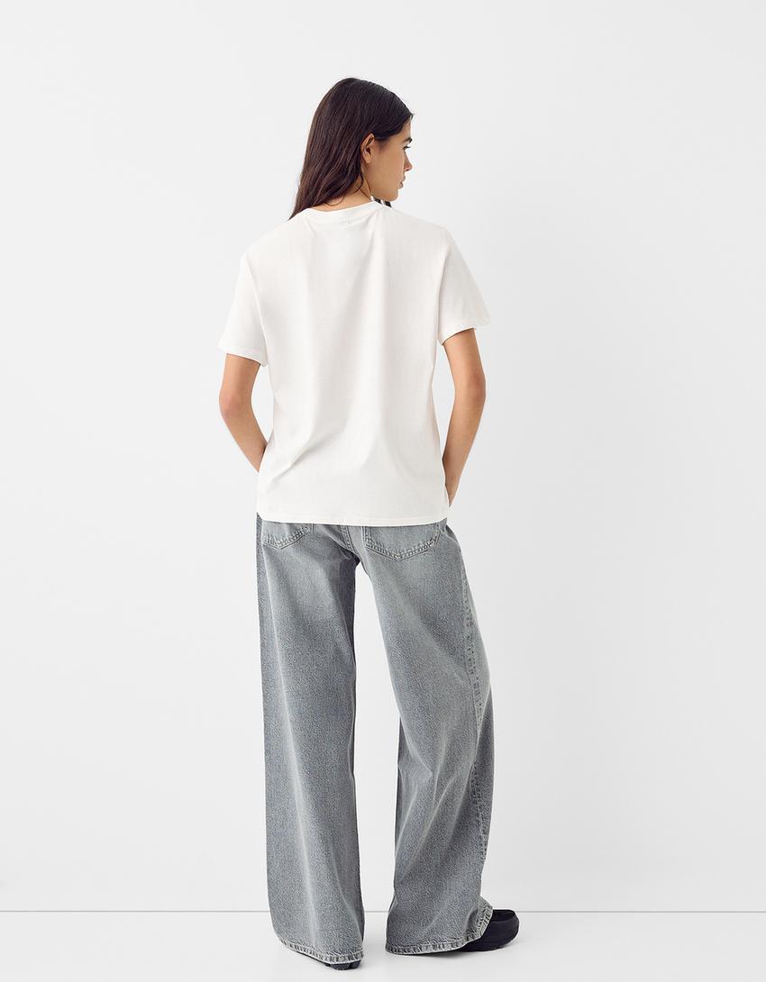 Short sleeve rhinestone bear T-shirt-Off white-1