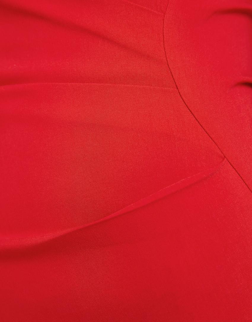 Off-the-shoulder mini dress with seams-Red-5