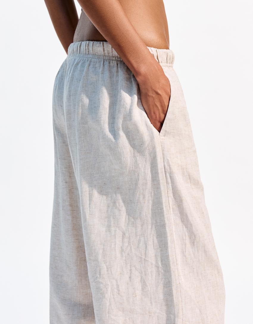 Pantalon lin taille élastique-Écru-2