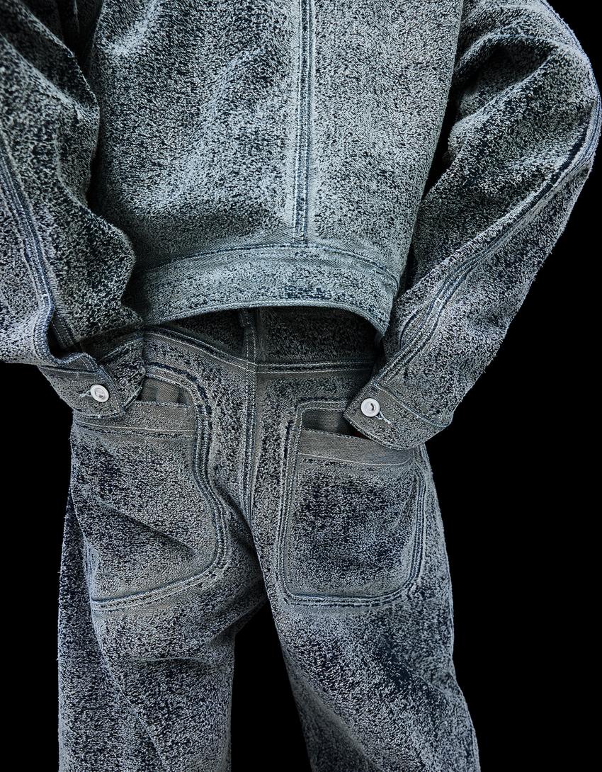 Textured baggy jeans-Light blue