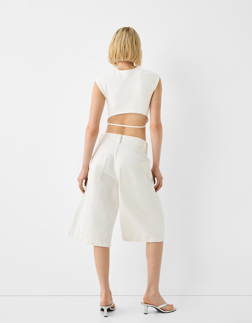 Short sleeve rhinestone T-shirt-Off white-1