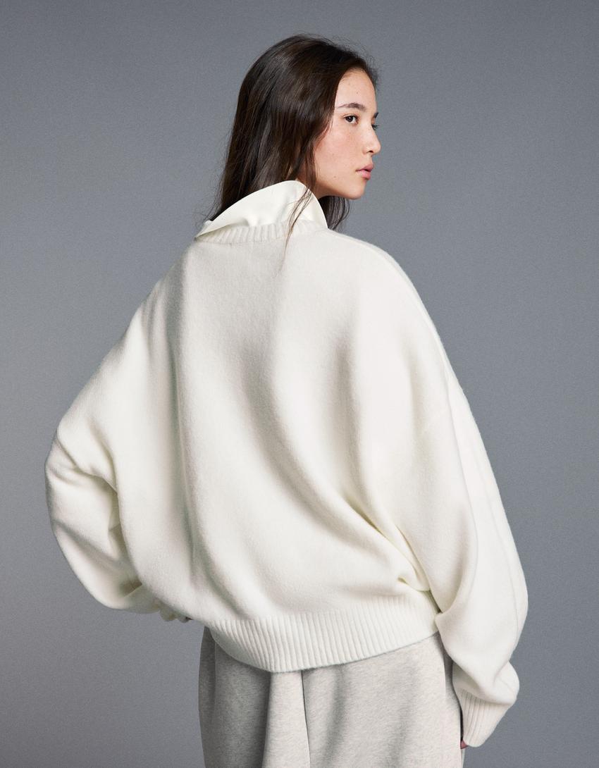 Bisiklet yaka boxy fit kazak-Beyaz