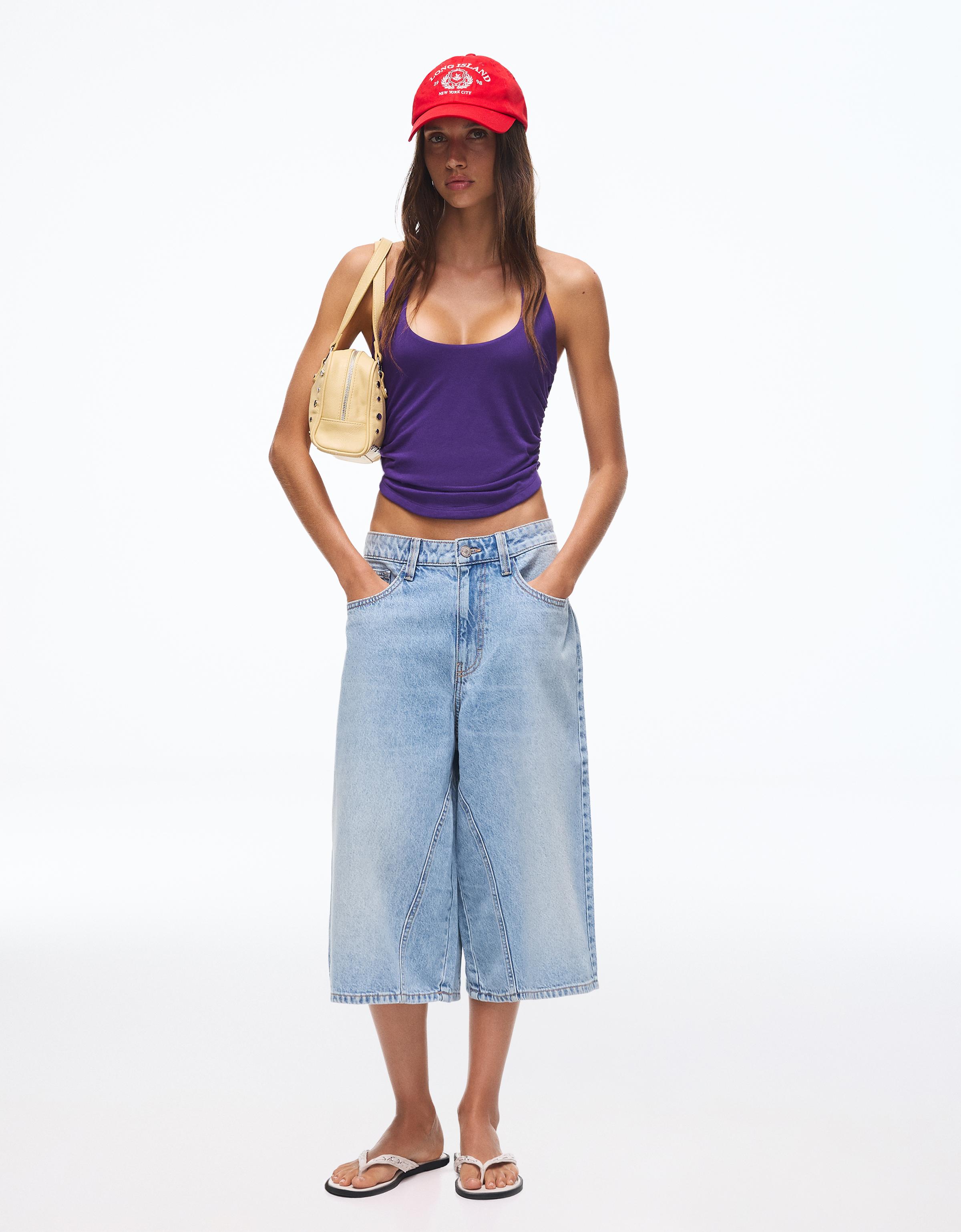 Slouchy denim Bermuda shorts — Light blue