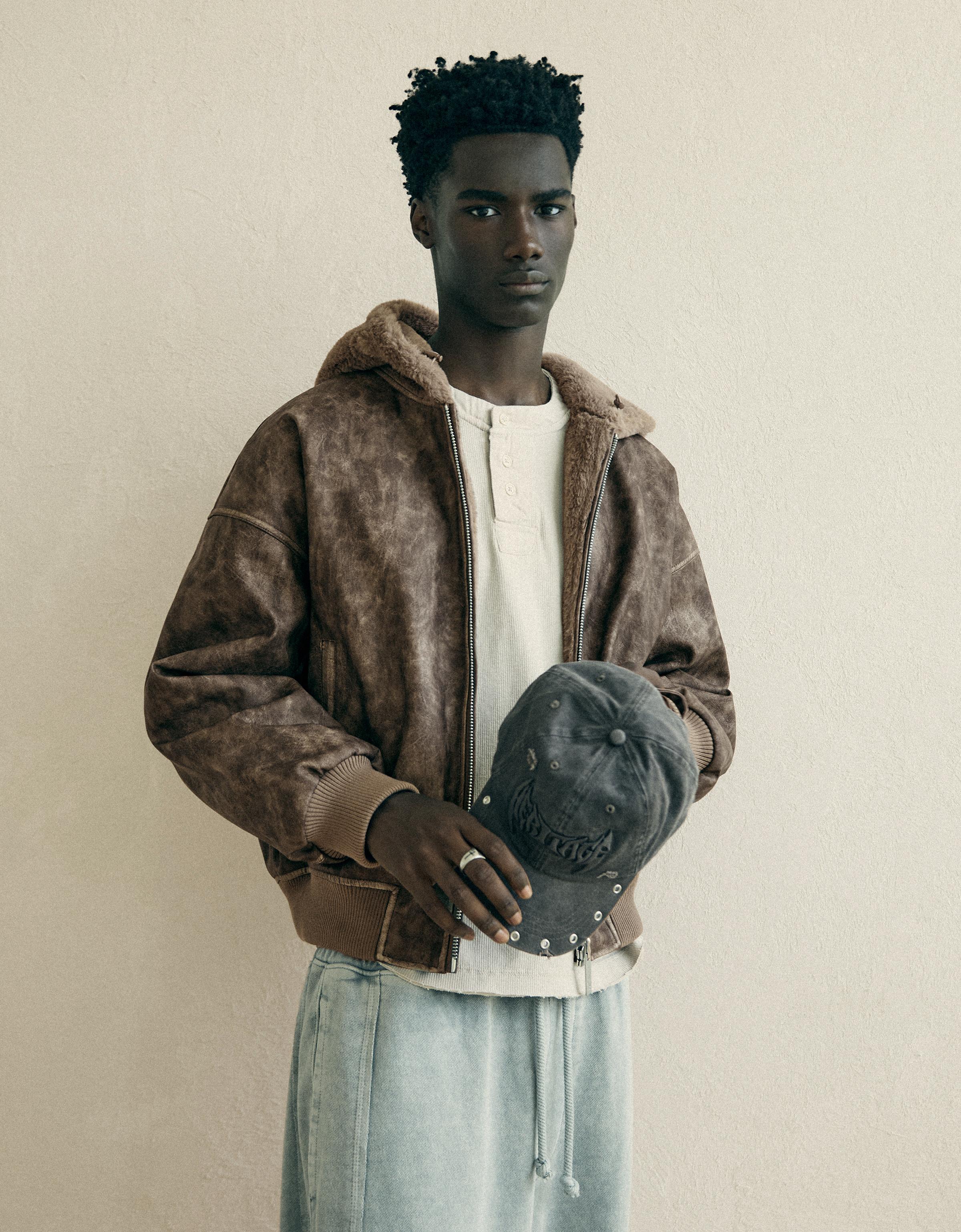 Reversible faux fur hooded jacket — Brown
