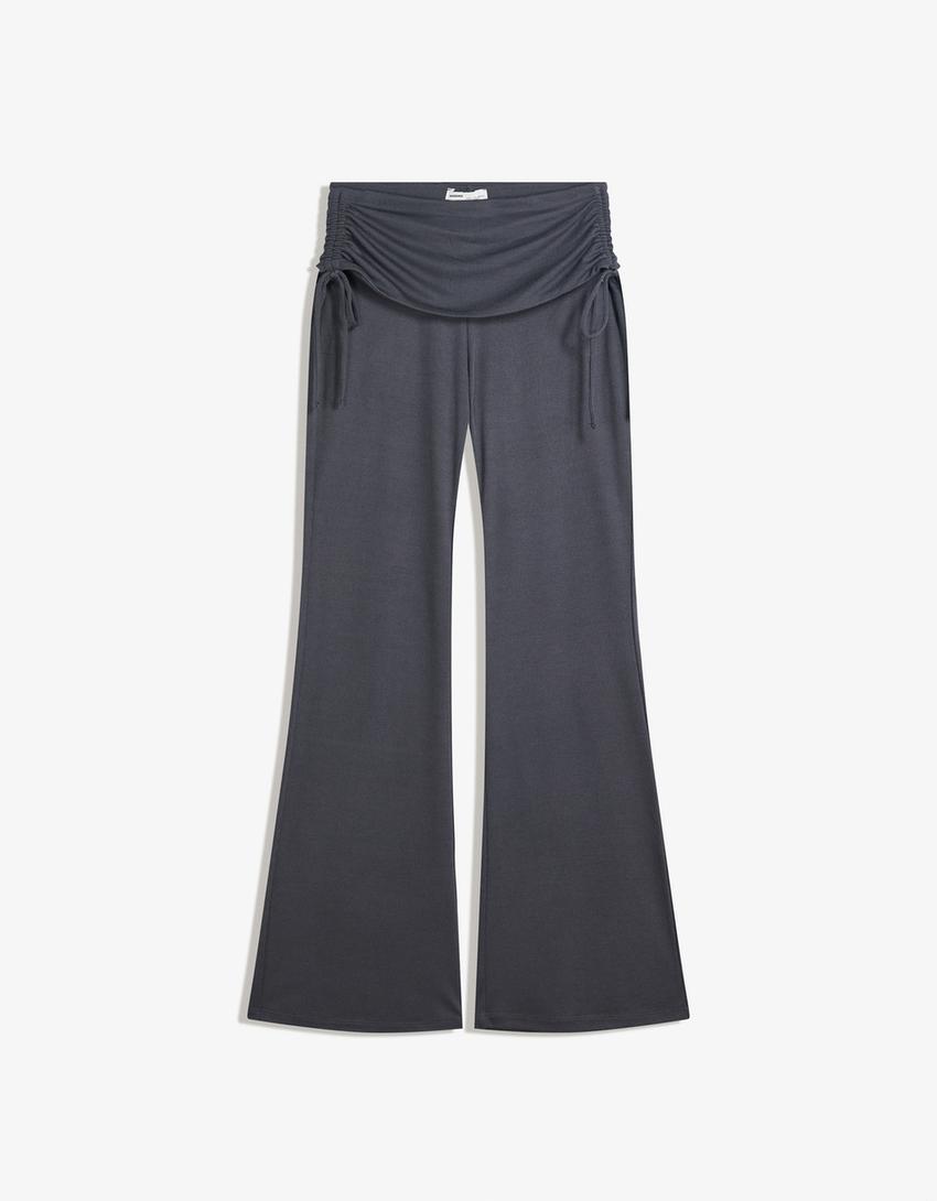 Lepršave zvonaste pantalone na vezivanje-Tamnosiva-4