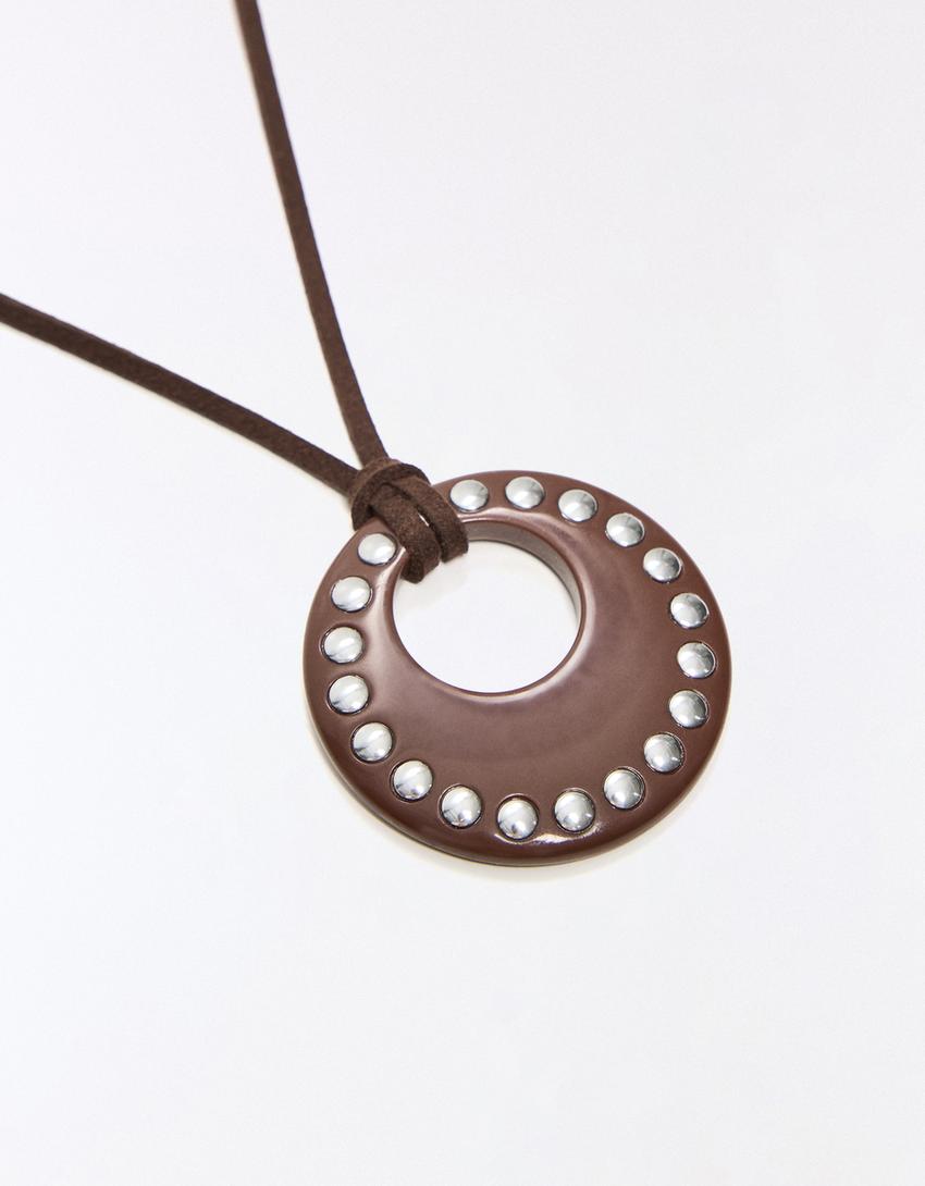 Verižica iz vrvice s kovinskimi neti-Rjava