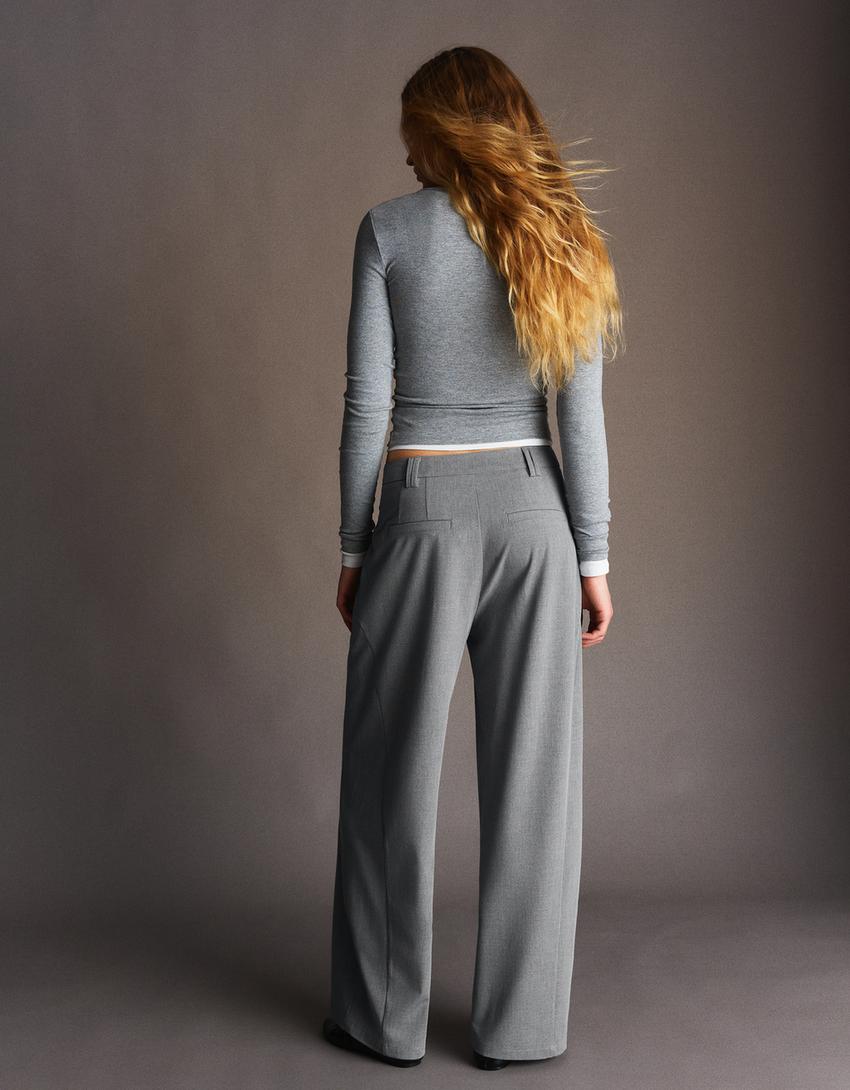 Calças de volume de tecido duplo-Cinza