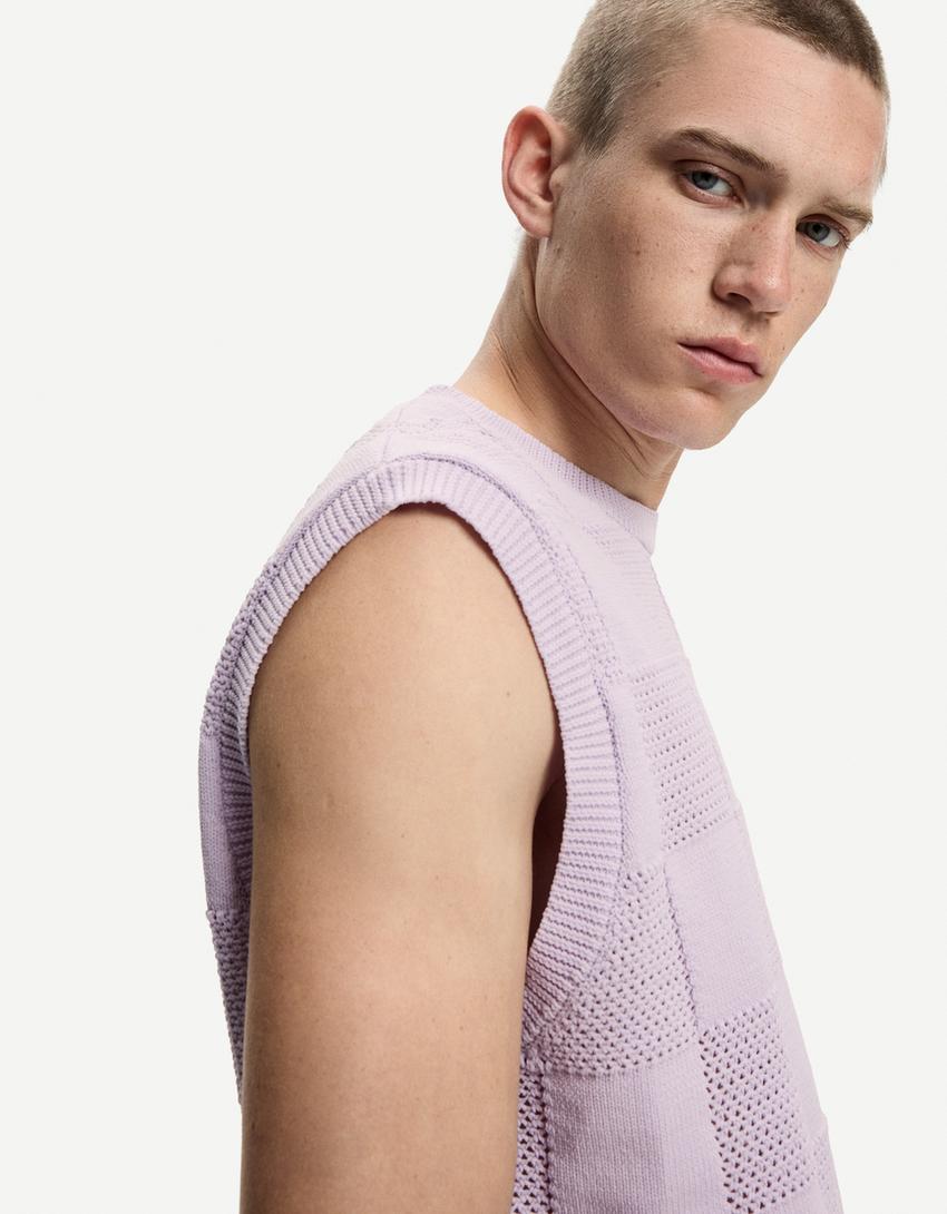 Gilet sans manches boxy carreaux-Violet-2