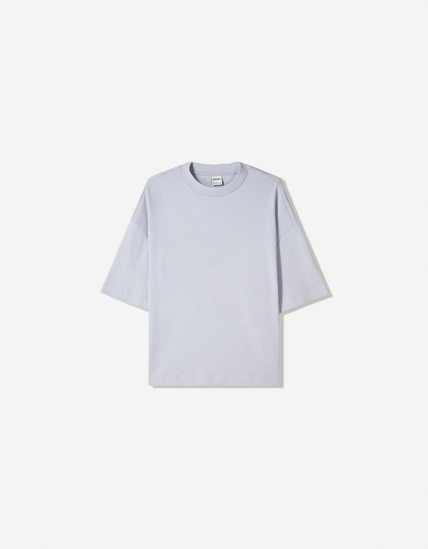 Maglietta maniche corte boxy-Azzurro Lavato-4