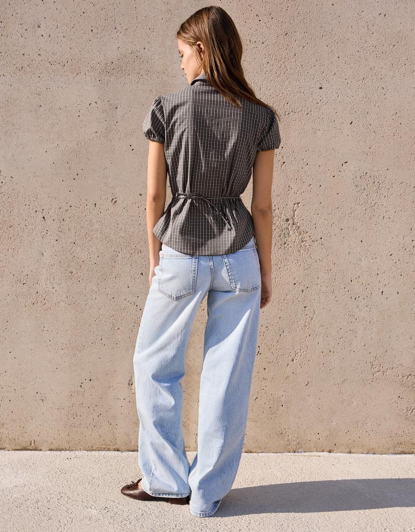 Camisa manga corta popelín lazada-Kaki