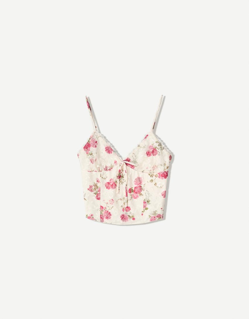 Printed blonde lace top-Cream-4