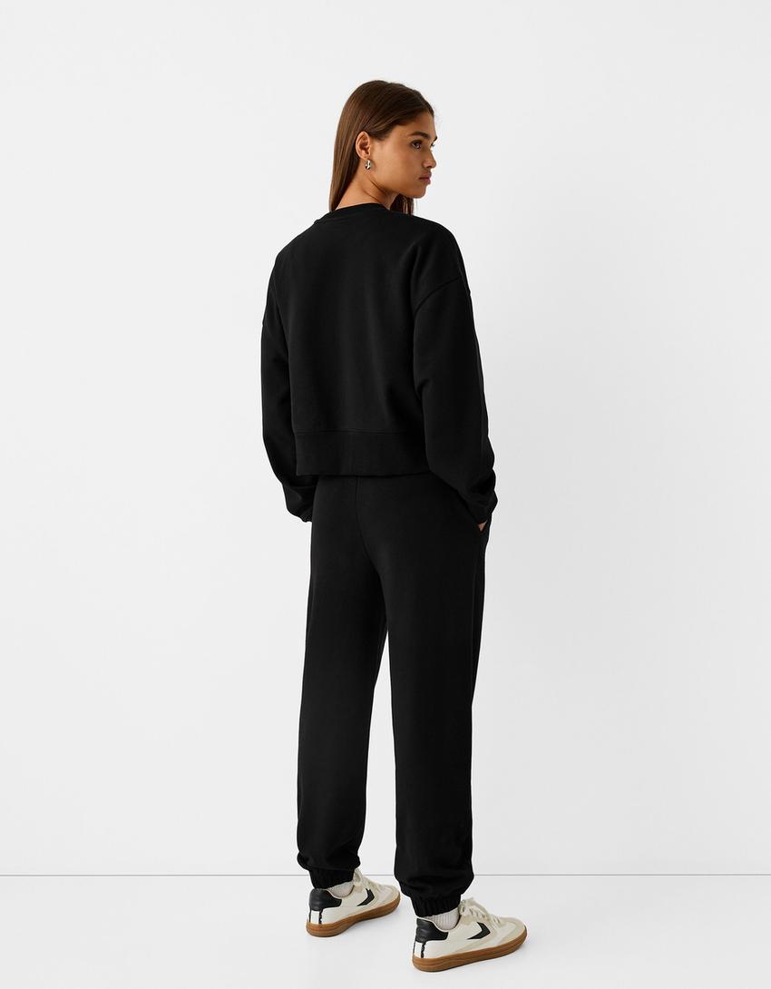 Pamuklu sweatshirt ve pantolon takımı-Siyah-2
