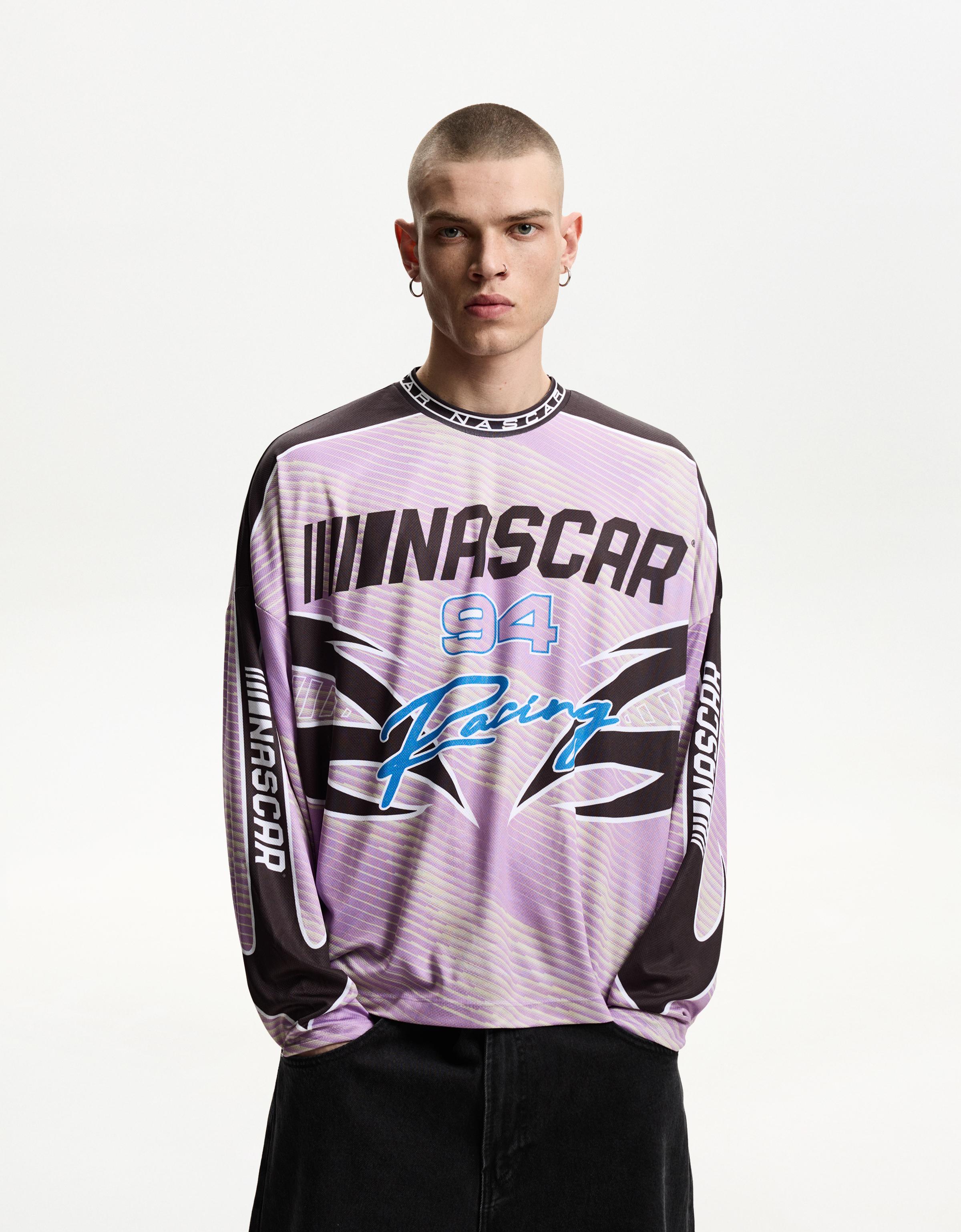 Bershka Langarmshirt Nascar Mit Langen Ärmeln Und Print Herren Xl Schwarz