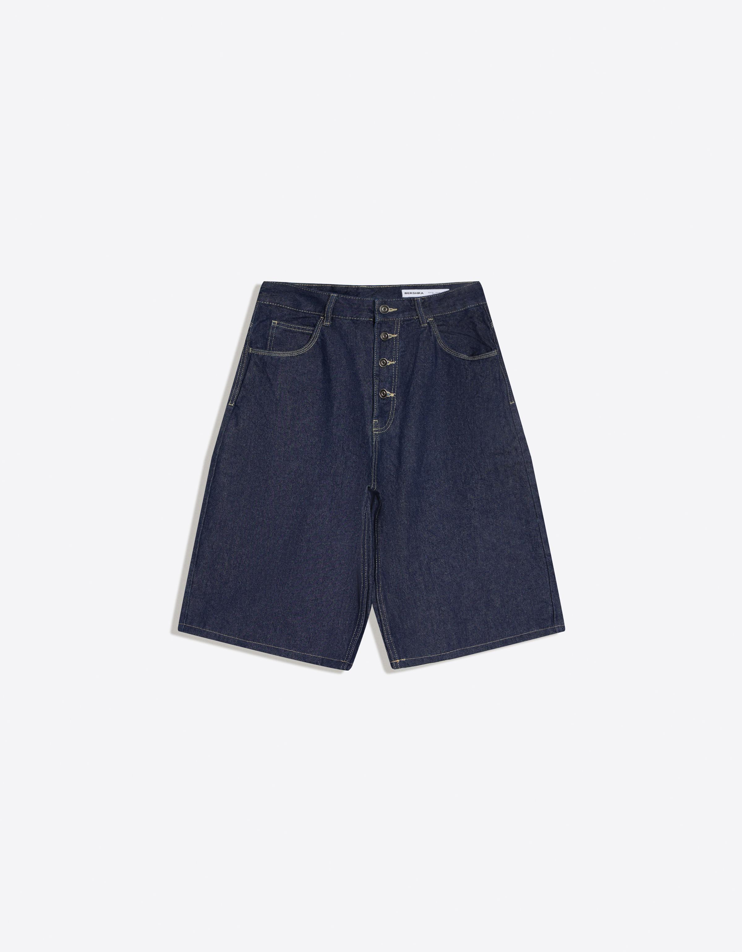 Barrel leg denim Bermuda shorts — Navy
