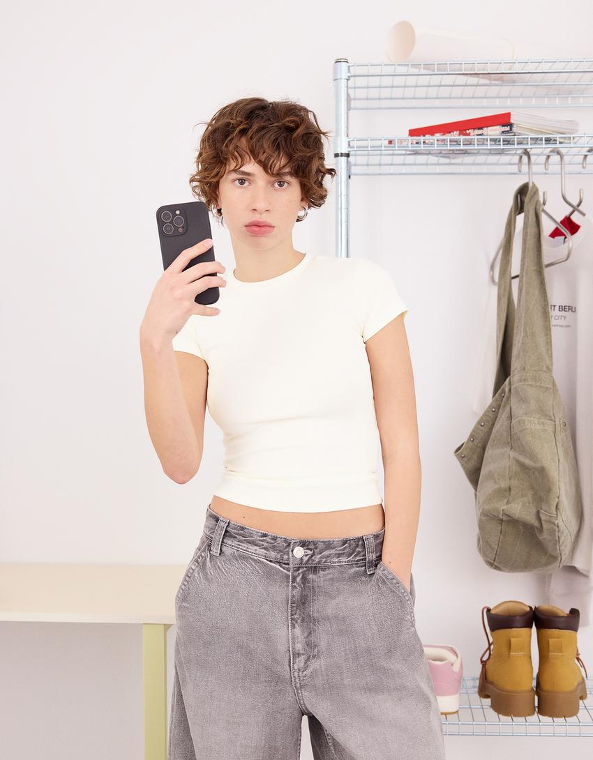 Short sleeve crew neck T-shirt-Yellow