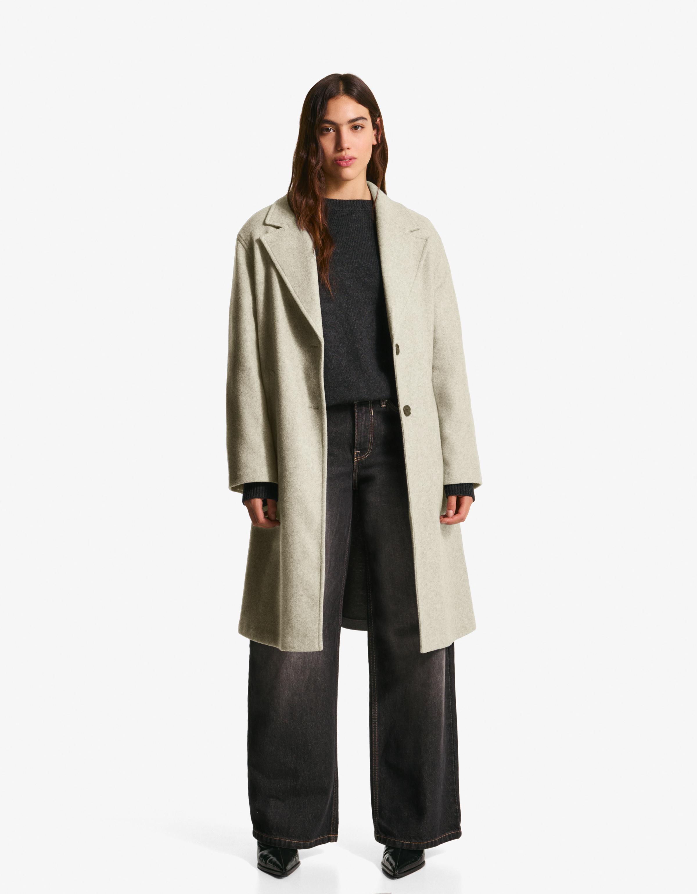 Soft-touch long coat — Sand