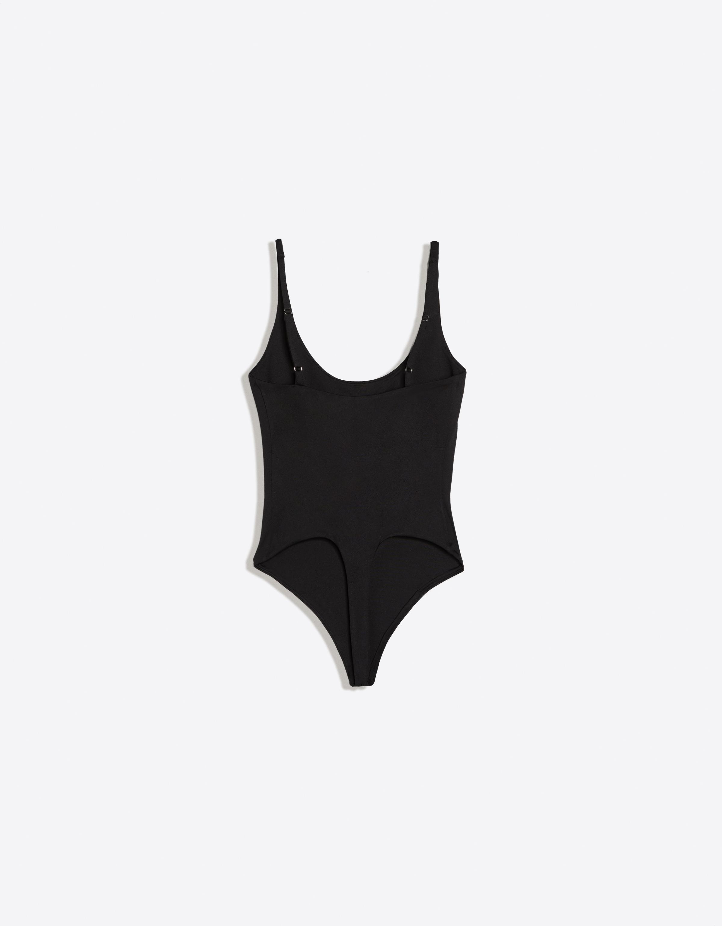 Round neck strappy bodysuit — Black