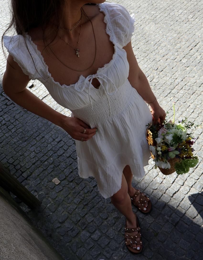 Rochie mini structurată rustică-Alb-2