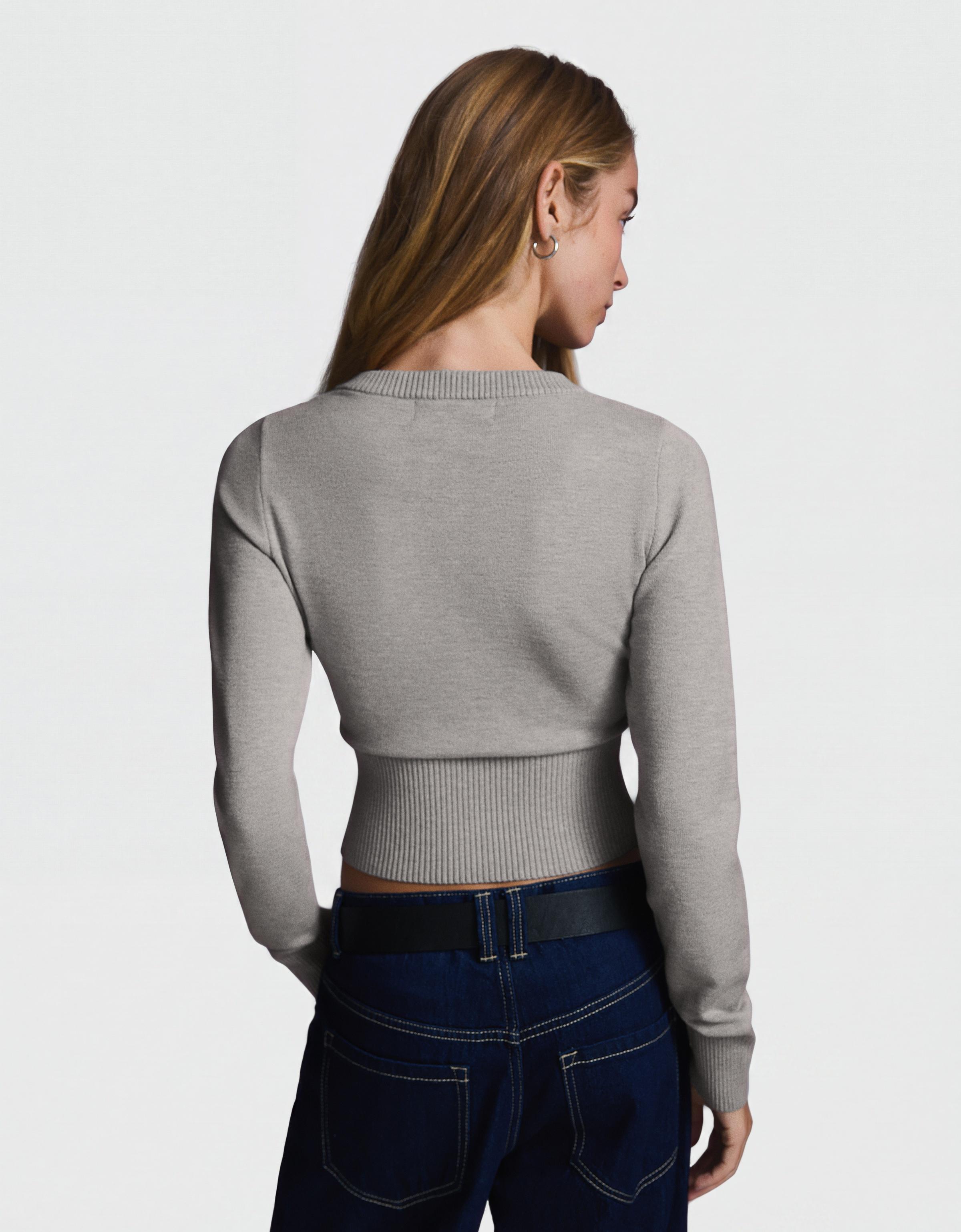 Embroidered V-neck jumper — Grey