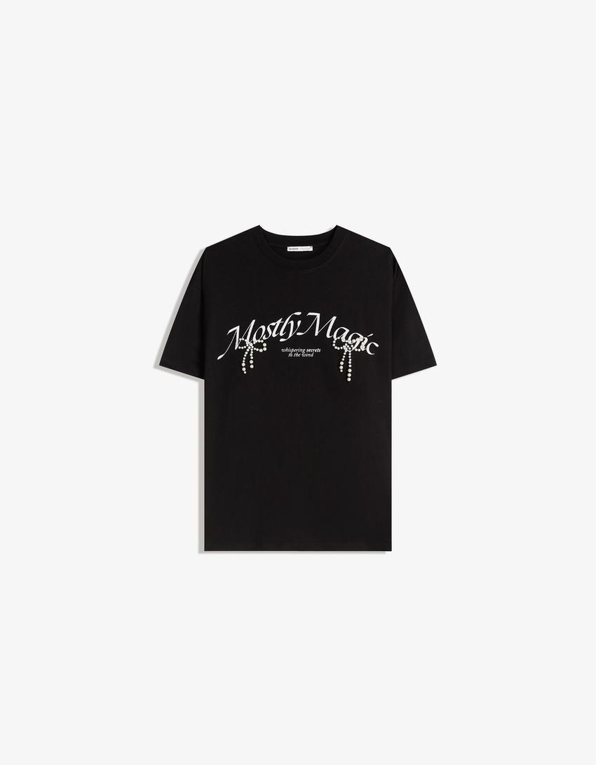 T-shirt manches courtes oversize imprimé-Noir
