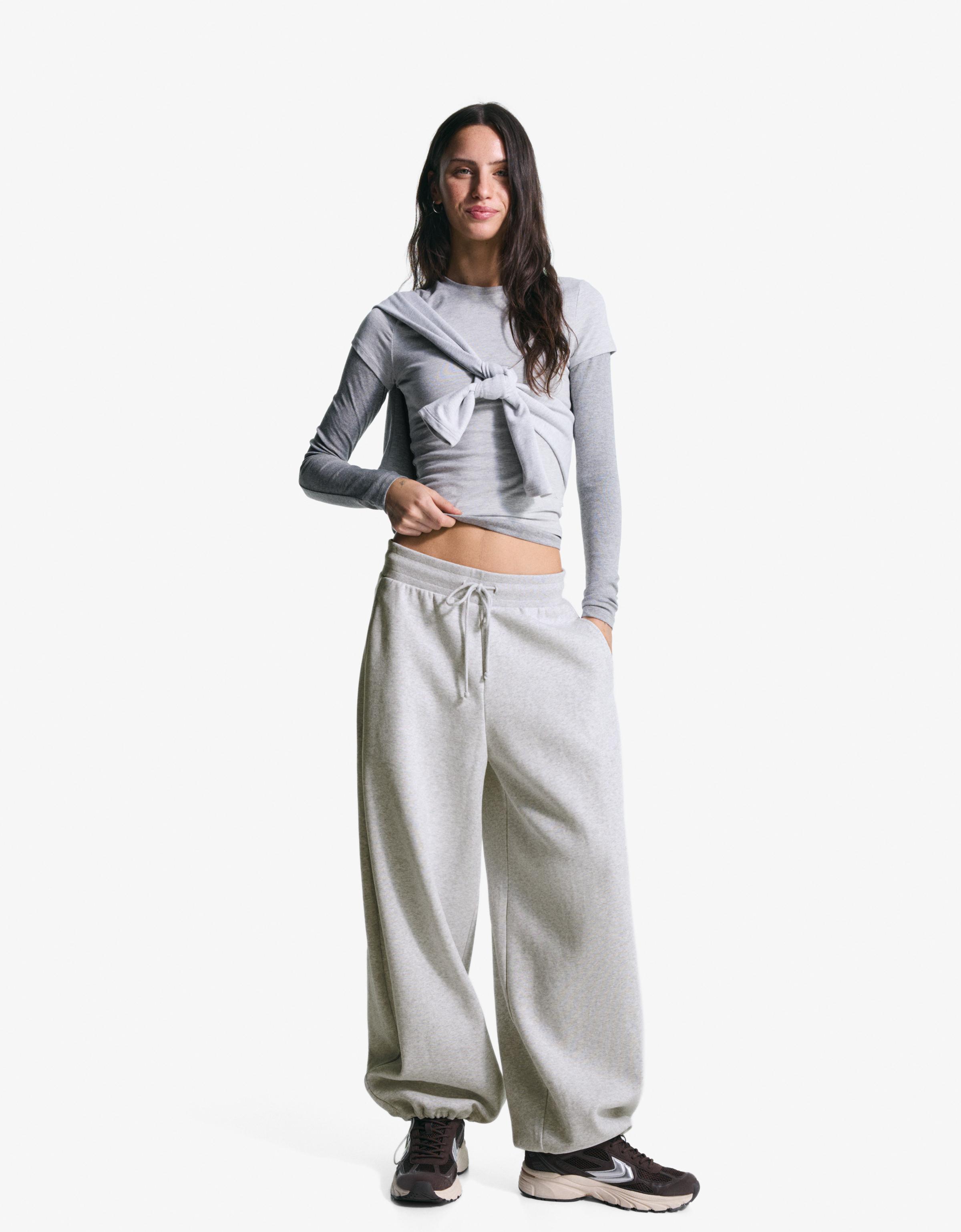 Bershka Barrel Jogginghose Mit Stoppern Damen M Grau