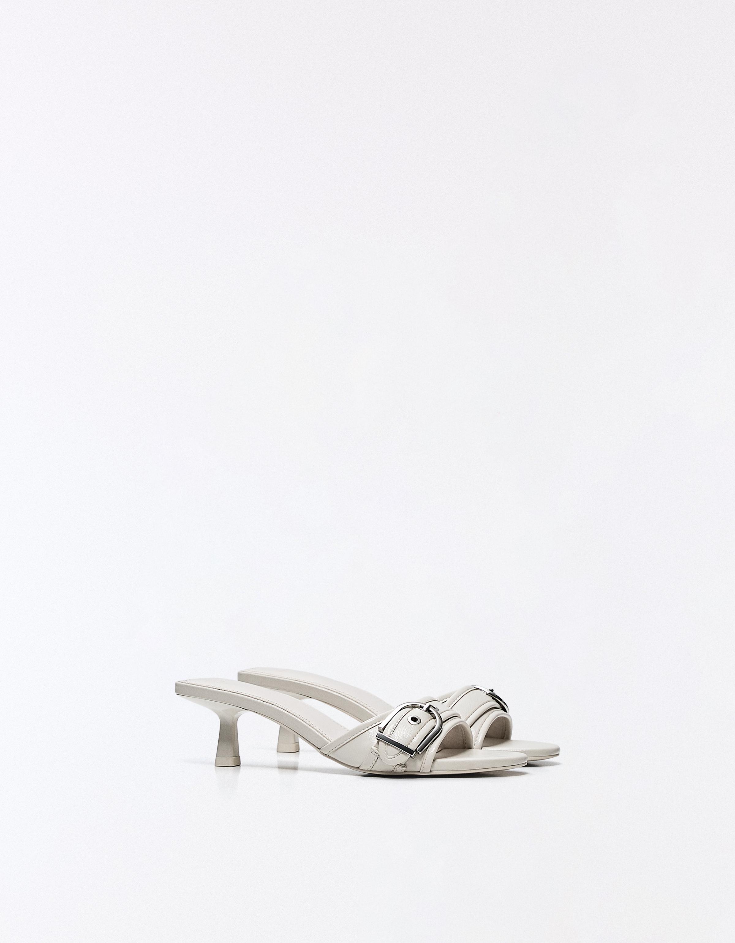 Buckled heeled mules — WHITE